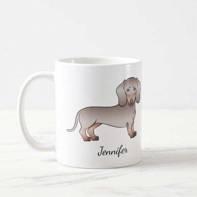 Isabella och Tan Kort Hair Dachshund Hund och Namn Kaffemugg (Vänster)