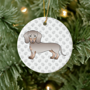 Isabella Och Tan Korthårig Dachshund Hund Och Tass Julgransprydnad Keramik