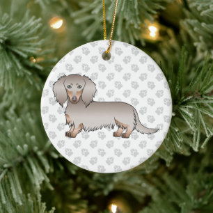 Isabella Och Tan Långhårig Dachshund Tecknad Hund Julgransprydnad Keramik