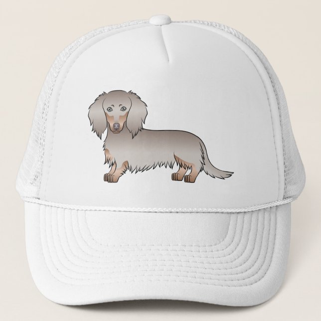 Isabella Och Tan Långhårig Dachshund Tecknad Hund Keps (Framsida)