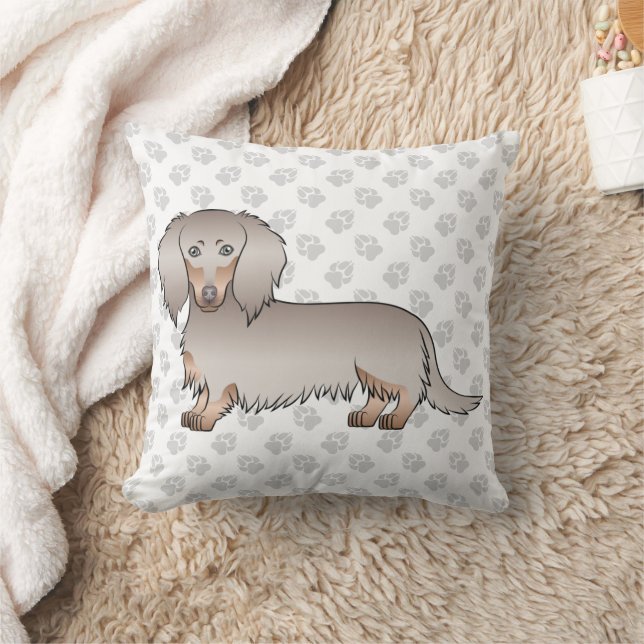 Isabella och Tan Long Hair Dachshund Hund & Tass Kudde (Filt)