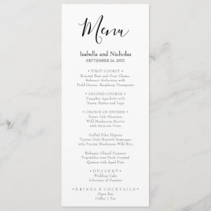 Isabella Simple Modern Black Calligraphy Bröllop Meny
