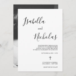 Isabella Simple Modern Script Catholique Bröllop Inbjudningar