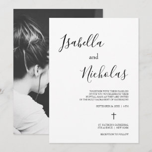 Isabella Simple Modern Script Catholique Bröllop Inbjudningar