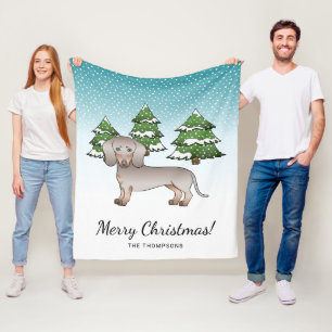 Isabella & Tan Korthårig Dachshund Vinter Skog Fleecefilt