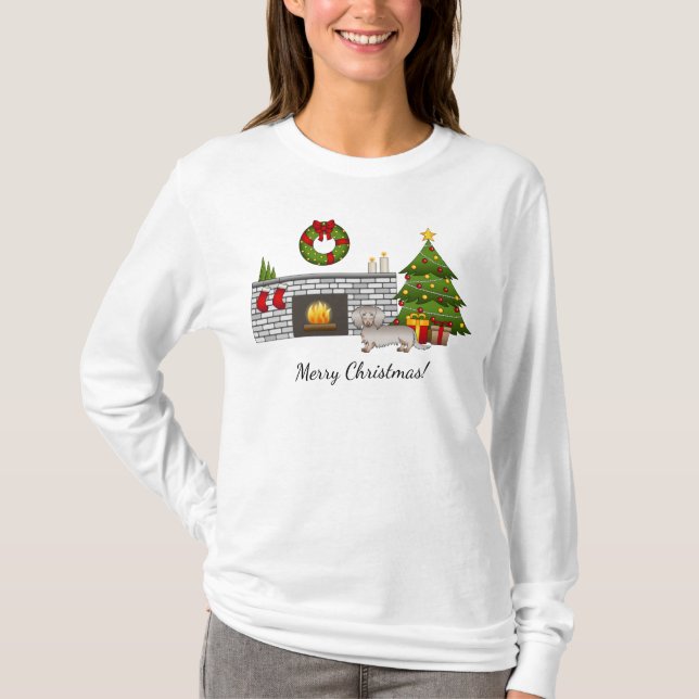 Isabella & Tan Långhårig Dachshund Julrum T Shirt (Framsida)