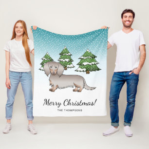 Isabella & Tan Långhårig Dachshund Vinter Skog Fleecefilt