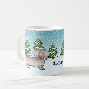 Isabella & Tan Långhårig Dachshund Vinter Skog Kaffemugg