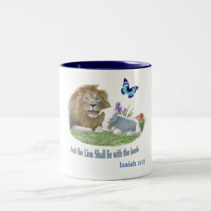 Isaiah 11: 6 Lejon och lamm Två-Tonad Mugg