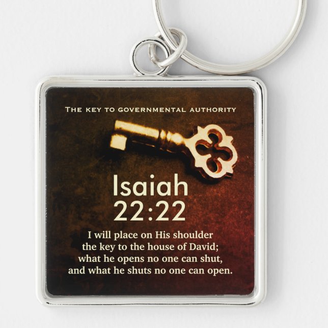 Isaiah 22:22 Nyckel till huset David Bible Verse Fyrkantig Silverfärgad Nyckelring (Framsidan)