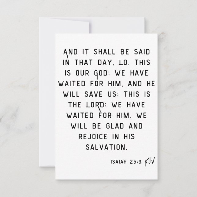 Isaiah 25:9 KJV Bible Verse Flat Greeting Card Kort (Framsida)