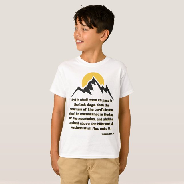 Isaiah 2:2 Bible Scripture Quote Boy's T Shirt (Hel framsida)