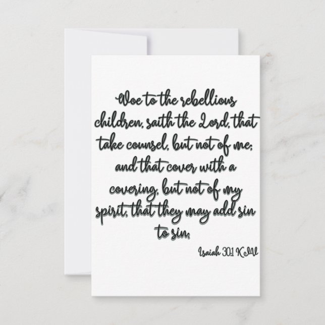 Isaiah 30:1 KJV Bible Verse Flat Greeting Card Kort (Framsida)