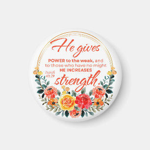 Isaiah 40:29 ge Power Red Blommigt Scripture Magnet
