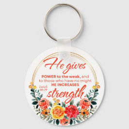 Isaiah 40:29 ge Power Red Blommigt Scripture Nyckelring