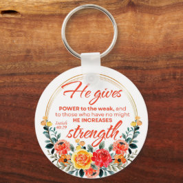 Isaiah 40:29 ge Power Red Blommigt Scripture Nyckelring
