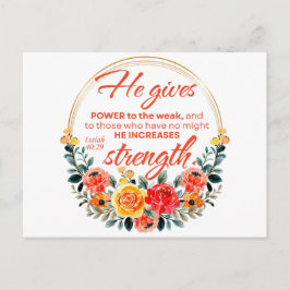 Isaiah 40:29 ge Power Red Blommigt Scripture Vykort