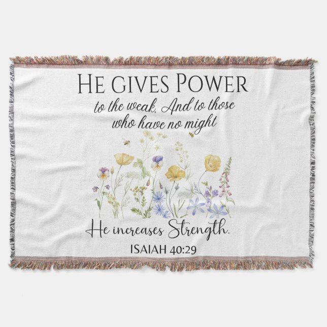 Isaiah 40:29 Han ge driver Wildblommor Scripture Filt (Framsidan)