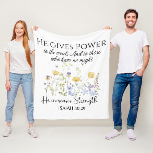 Isaiah 40:29 Han ge driver Wildblommor Scripture Fleecefilt