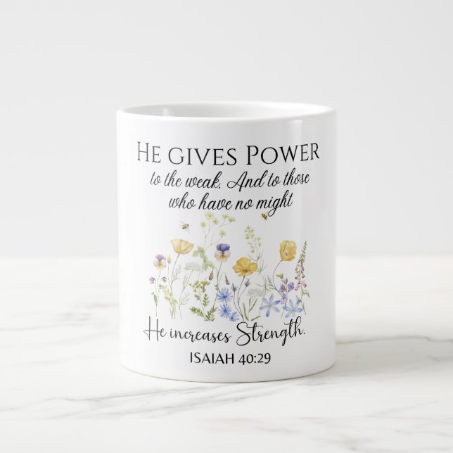 Isaiah 40:29 Han ge driver Wildblommor Scripture Jumbo Mugg (Framsidan)