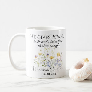 Isaiah 40:29 Han ge driver Wildblommor Scripture Kaffemugg