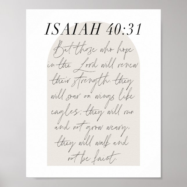 Isaiah 40:31 Minimal Boho Beige Arch Poster (Framsidan)