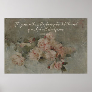 Isaiah 40:8 bibelvern med bouquet ro poster