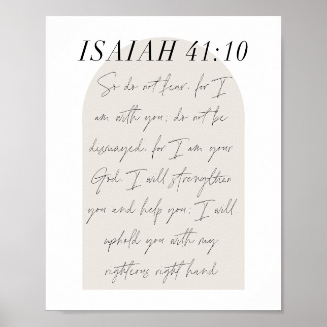 Isaiah 41:10 Minimal Boho Beige Arch-skript Poster (Framsidan)