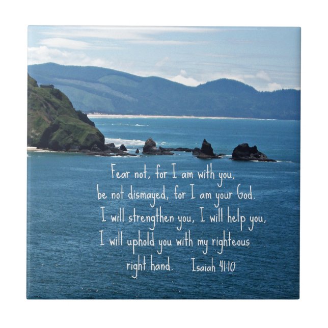 Isaiah 41:10 Rädsla inte för att jag är med dig.. Kakelplatta (Framsidan)