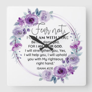Isaiah 41:10 Rädsla inte för Blommigt av Lila Fyrkantig Klocka