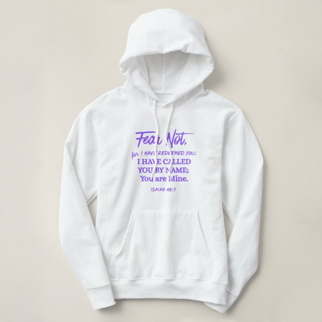 Isaiah 43:1 Fear not I have Redeemed Purple Text T Shirt (Design framsida)