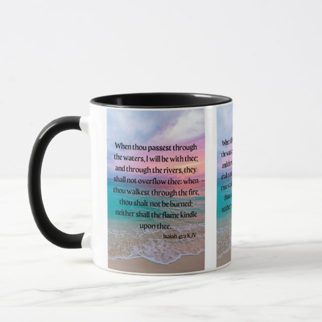 Isaiah 43:2 KJV Bible Verse Pic Two-Tone Mugg (Vänster)