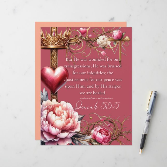 ISaiah 53:5 Skrivarkort | Vattenfärg (Fram/Back In Situ)
