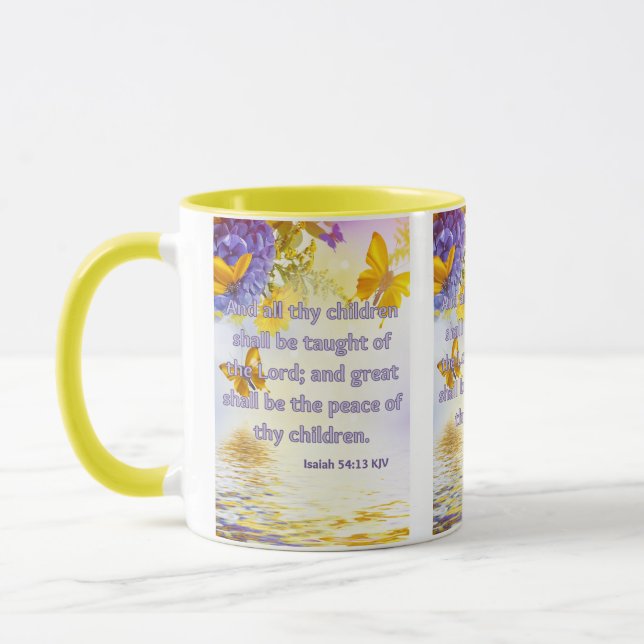 Isaiah 54:13 KJV Bible Scripture Pic Two-Tone Mugg (Vänster)