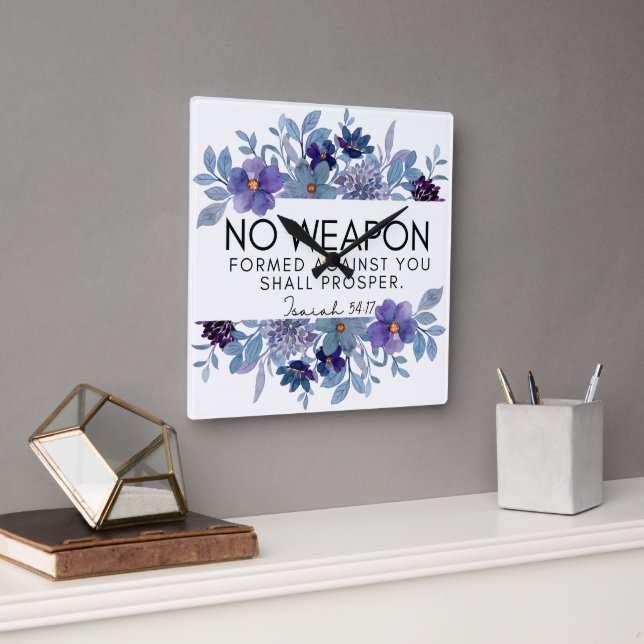 Isaiah 54:17 No Weapon Christian Blommigt Fyrkantig Klocka (Kontor)