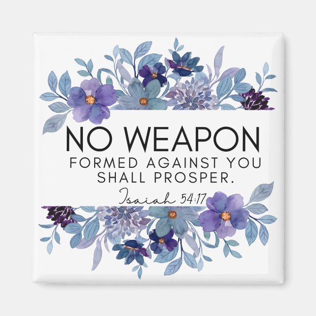 Isaiah 54:17 No Weapon Christian Lila Blommigt Magnet (Framsidan)