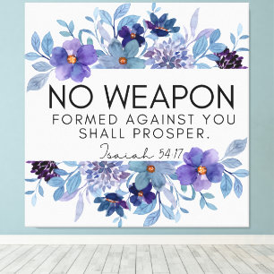 Isaiah 54:17 No Weapon Christian Scripture Blommig Canvastryck