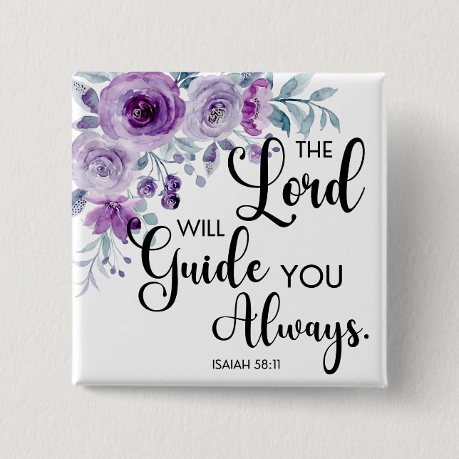 Isaiah 58:11 Lila Blommigt Christian Bible Verse Knapp (Framsida)