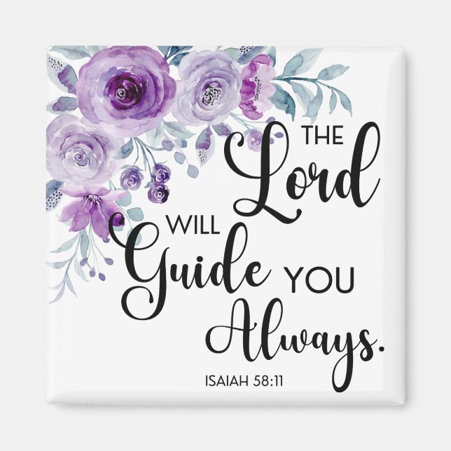 Isaiah 58:11 Lila Blommigt Christian Bible Verse Magnet (Framsidan)