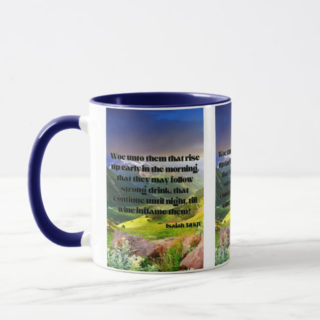 Isaiah 5:11 KJV Bible Scripture Pic Two-Tone Mugg (Vänster)