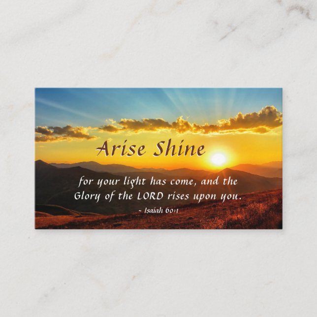 Isaiah 60:1 Arise Shine Ditt ljus har kom Bible Visitkort (Framsida)