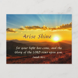 Isaiah 60:1 Arise Shine Ditt ljus har kom Bible Vykort