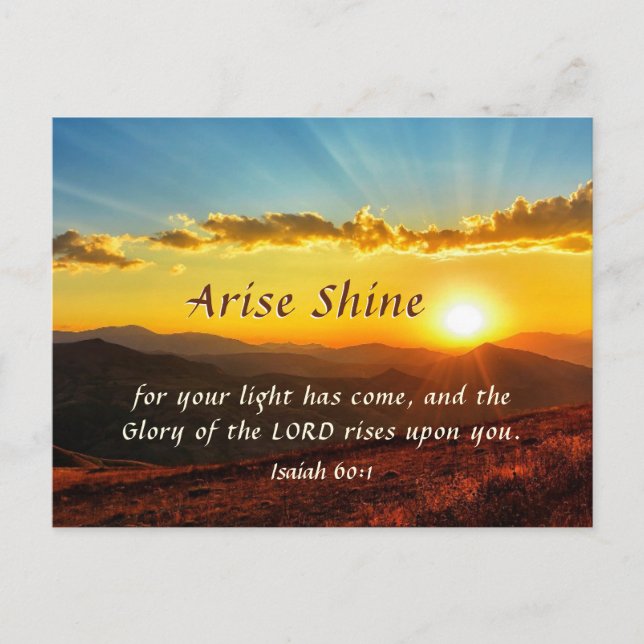 Isaiah 60:1 Arise Shine Ditt ljus har kom Bible Vykort (Framsida)