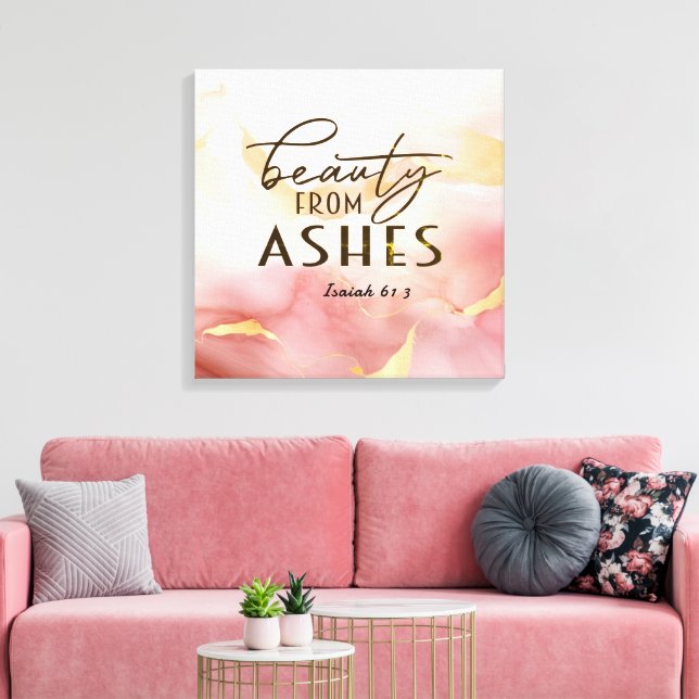 Isaiah 61 3 Beauty från Ashes Bible Verse Rosa Canvastryck (Insitu (Vardagsrum))