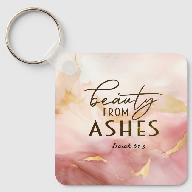 Isaiah 61 3 Beauty från Ashes Bible Verse Rosa Nyckelring (Framsida)