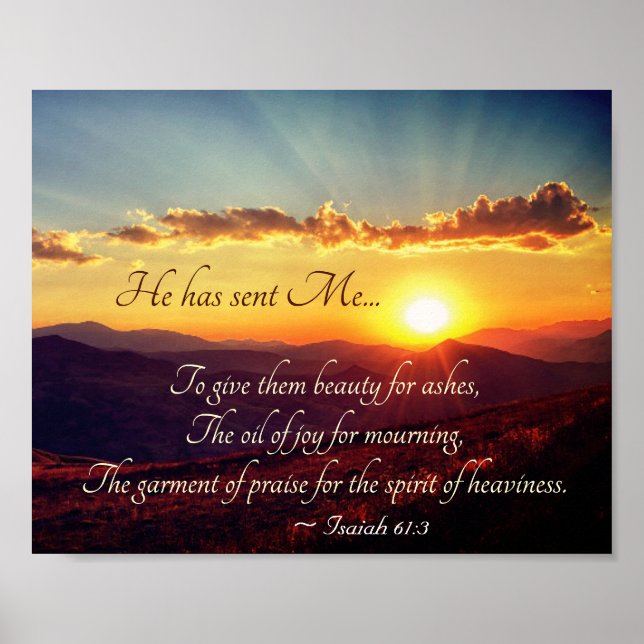 Isaiah 61:3 The Garment of Pising, Bible Verse Poster (Framsidan)