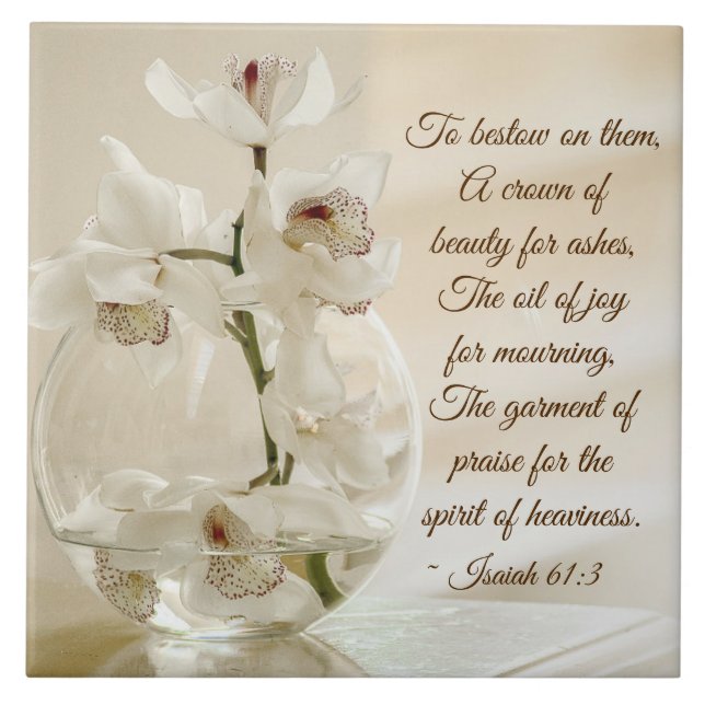 Isaiah 61:3skönhet för aska, bibelVerse, Orchid Kakelplatta (Framsidan)