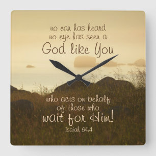 Isaiah 64:4 Bible Verse Beval Ocean Shorline Fyrkantig Klocka
