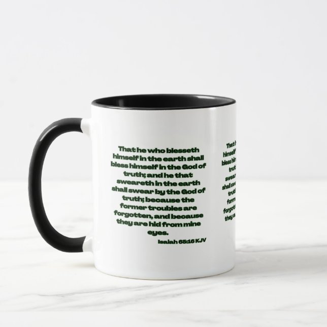 Isaiah 65:16 KJV Bible Scripture Two-Tone Mugg (Vänster)