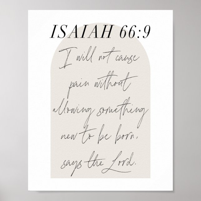 Isaiah 66:9 Minimal Boho Beige Arch-skript Poster (Framsidan)